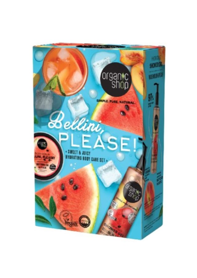 Organic Shop Bellini Please! Promo Σετ Περιποίησης Σώματος με Hydrating Shower Gel Αφρόλουτρο, 280ml & Hydrating Body Scrub Απολέπιση Σώματος, 100ml, 1σετ