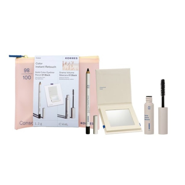 Korres Set Color Instant Retouch Solid Color Eyeliner Pencil 01 Black + Drama Volume Mascara 01 Black + Mirror