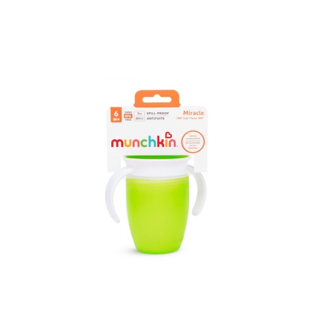 Munchkin Παιδικό Κύπελλο Miracle 360 Trainer Cup 6m+ με χερούλια 207ml Πράσινο