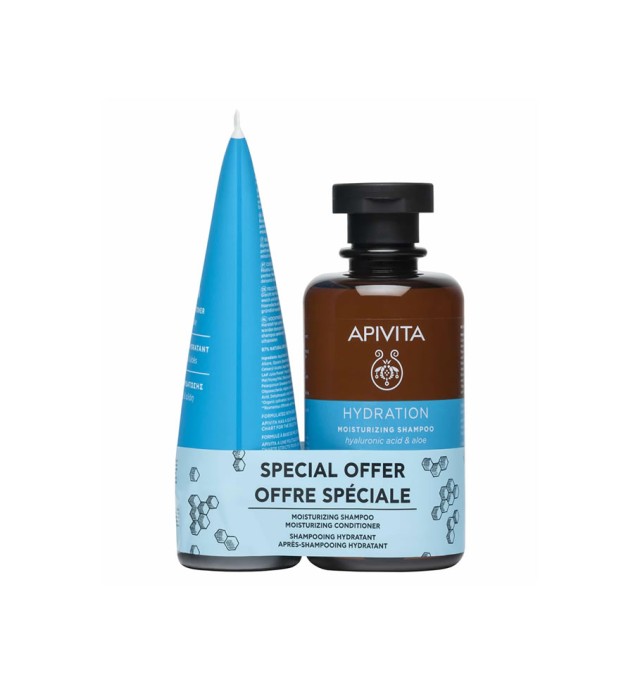 Apivita Holistic Hair Care Moisturizing Shampoo 250ml & Moisturizing Conditioner 150ml with Hyaluronic Acid & Aloe