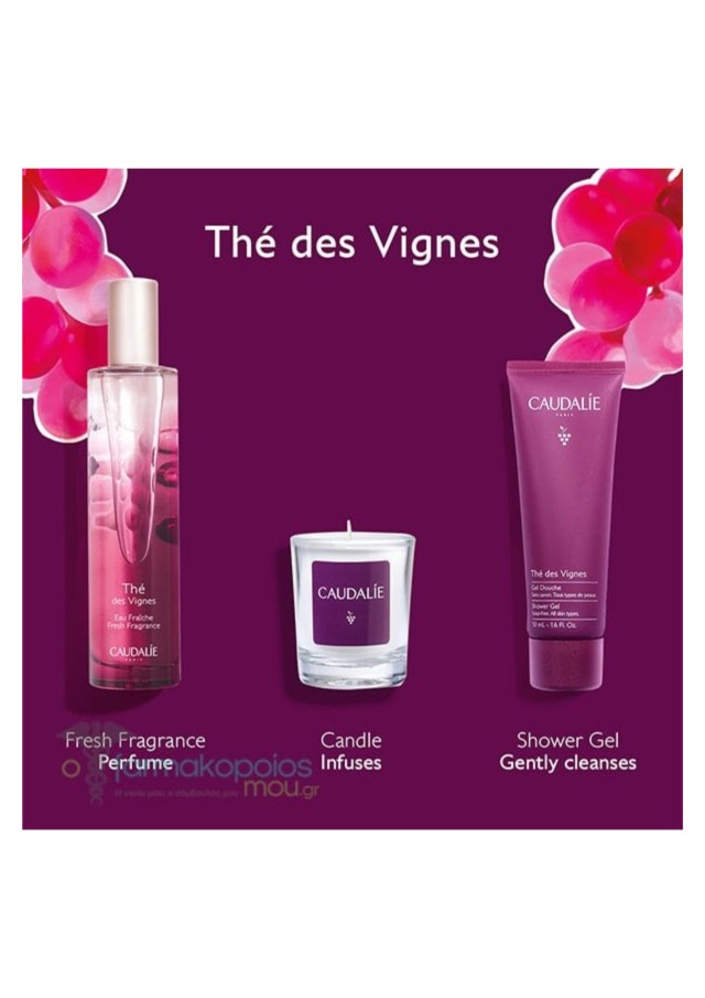 Caudalie Xmas Promo The des Vignes Fresh Γυναικείο Άρωμα, 50ml, Δώρo Αφρόλουτρο, 50ml & Δώρο Αρωματικό Κερί, 35g, 1σετ